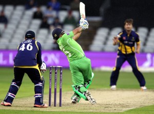LANCASHIRE COUNTY CRICKET CLUB Emirates Old Trafford Royal London One-Day Cup Lancashire v Glamorgan Ashwell Prince hitting out 19/08/15