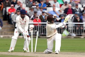 Simon Kerrigan bowls Roy LANCASHIRE COUNTY CRICKET CLUB Emirates Old Trafford LV= County Championship Lancashire v Surrey 15/09/15