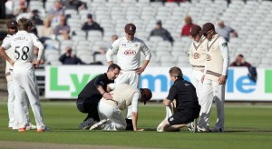 Ansari gets treatment LANCASHIRE COUNTY CRICKET CLUB Emirates Old Trafford LV= County Championship Lancashire v Surrey 15/09/15