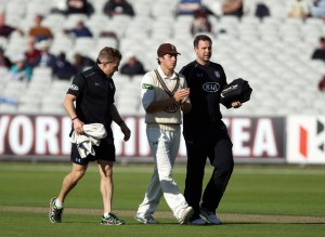 Ansari gets treatment LANCASHIRE COUNTY CRICKET CLUB Emirates Old Trafford LV= County Championship Lancashire v Surrey 15/09/15