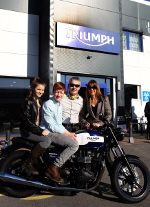 The Distinguished Gentlemens Ride Prostate Cancer UK Youles Triumph Manchester Philip and Louise with Jasmine and Joe Youle
