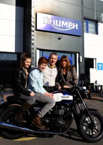 The Distinguished Gentlemens Ride Prostate Cancer UK Youles Triumph Manchester Philip and Louise with Jasmine and Joe Youle